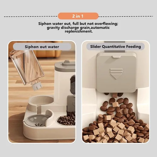 Vista 3 de Juego combinado de alimentador de mascotas y dispensador de agua mejorado dos en uno, alimentador automático y dispensador de agua para mascotas