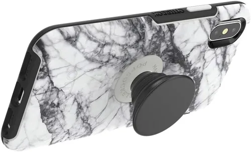 Vista 5 de Otter + Pop - Funda para iPhone X y XS: OtterBox Symmetry Series con PopTop intercambiable de PopSockets - mármol blanco y negro aluminio