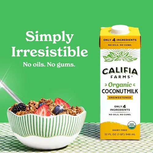 Vista 3 de Califia Farms - Leche de coco orgánica, 32 oz (paquete de 6), sin lácteos, vegana, base vegetal, vegana, sin gluten, sin transgénicos, USDA orgánica