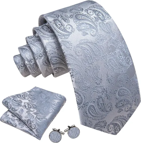 Vista 73 de Barry.Wang - Juego de corbata de seda para hombre, diseño de cachemira, pañuelo y gemelos de bolsillo