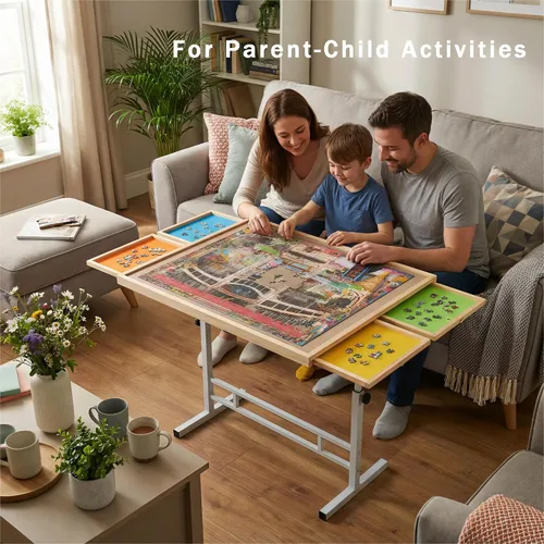 Vista 12 de Mesa de rompecabezas de 1500 piezas con cajones, mesas de rompecabezas ajustables de 35 x 26 pulgadas para adultos y niños Tablero de rompecabezas