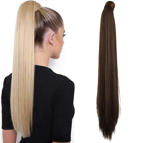 Vista 16 de SEIKEA Extensión de cola de caballo con clip alrededor del cabello lacio para mujer (12 pulgadas, negro)