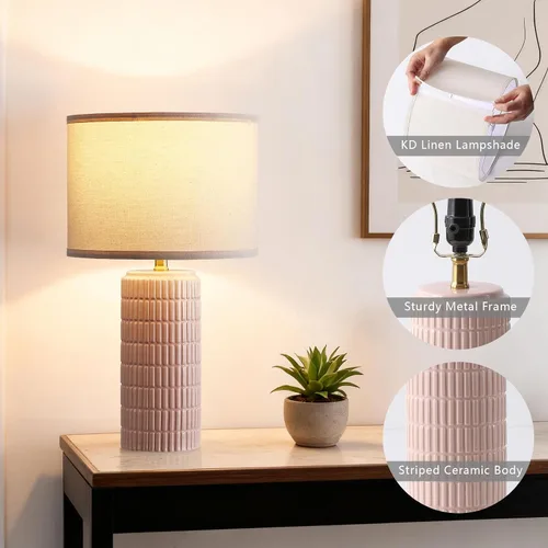 Vista 4 de Juego de 2 lámparas de mesa modernas de cerámica, lámpara de noche para decoración de dormitorio, lámpara de mesita de noche con 3 temperaturas