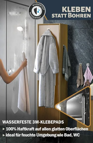 Vista 4 de 4smile Towel Holder Without Drilling, Set of 6 Bathroom Self-Adhesive Robe Rack as Practical Adhesive Towel Hooks - Sticky Towel Holder, Classic