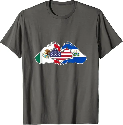 Vista 90 de Corazón manos México, El Salvador y Estados Unidos. Camiseta, Negro