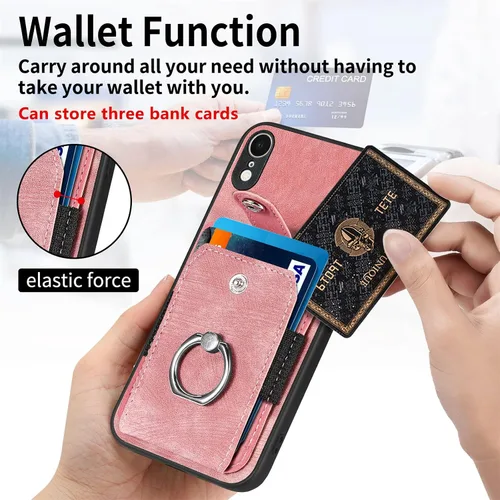 Vista 4 de Asuwish Funda de teléfono para iPhone XR 6.1 con protector de pantalla de vidrio templado y soporte de anillo delgado para tarjetas de crédito