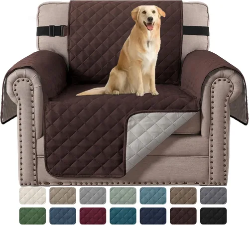 Vista 47 de H.VERSAILTEX Funda de sofá resistente al agua para sofá de 3 cojines, reversible, protector de muebles acolchado con correa elástica, funda de sofá