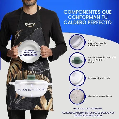 Vista 3 de Universal (Extra Pequeño) Caldero 4 Tazas – 1.3 Cuartos / 1.2 L, Olla de Aluminio Inoxidable, Distribución Uniforme del Calor y Olla de Horno
