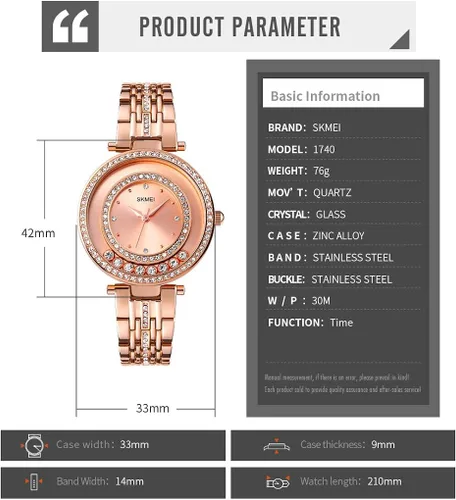 Vista 6 de SKMEI Lady Watches for Women Female Bling Dress Fashion Luxury Diamond Business Casual Analog Quartz Waterproof Stainless Steel Wristwatches Gifts