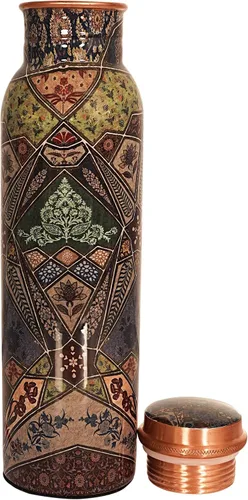 Vista 13 de Botella de agua de cobre de 34 onzas, botella de agua grande de cobre para beber, recipiente multicolor ayurvédico 100% puro para botella de tapa a