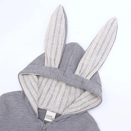 Vista 3 de Mono de conejo de animales de 0 a 3 meses, sudadera con capucha y oreja, disfraz unisex para primavera y otoño (gris)