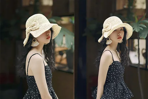 Vista 8 de Sombrero plegable de ala ancha con pajilla, sombrero de verano con lazo para mujeres y niñas, correa ajustable