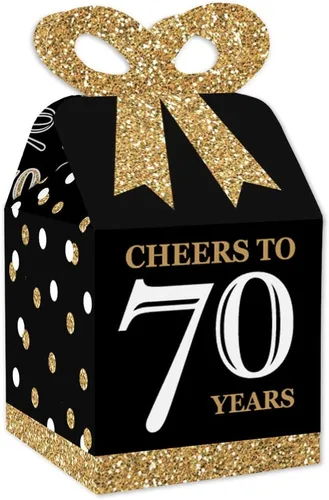 Vista 8 de Big Dot of Happiness Cajas de regalo para fiesta de cumpleaños número 100, elegante diseño cuadrado dorado con lazo 3D, suministros de fiesta