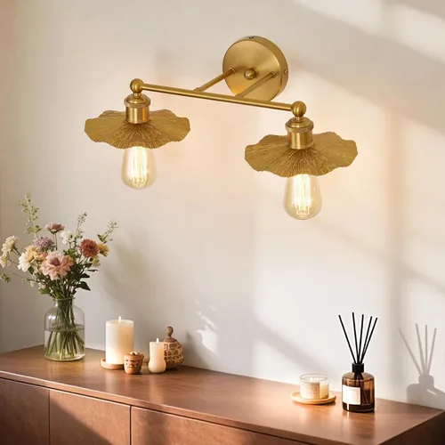 Vista 9 de ZGLAOJT 2 Luces Vintage para Tocador Doradas Accesorios de Iluminación para Baño Sobre Espejo.