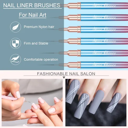 Vista 3 de Shince Chance - Juego de pinceles para arte de uñas, 6 pinceles de diseño de uñas para esmalte de gel, dibujo fino, pequeños detalles, pintura