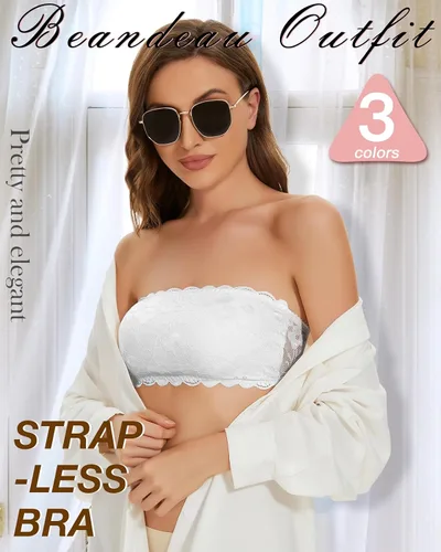 Vista 3 de Bralette de encaje Flora Bandeau para mujer, sin costuras, parte superior de tubo en capas