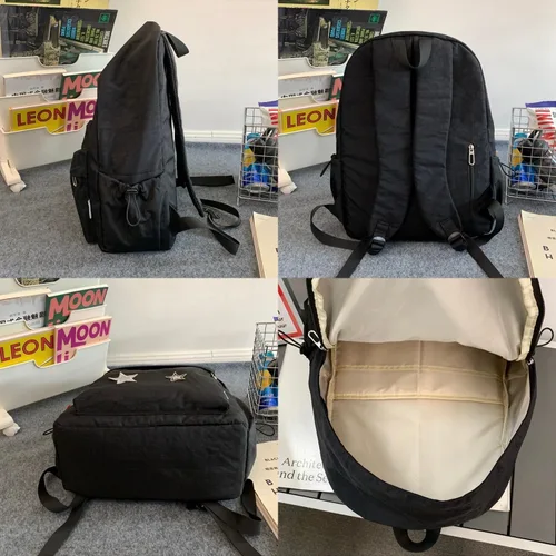Vista 8 de Mochila Kawaii con bonitos accesorios, nailon impermeable, múltiples capas intermedias y bolsillos externos, Negro -, Lindos accesorios