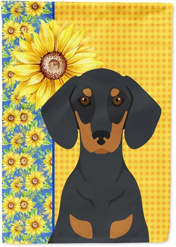 Vista 180 de Caroline's Treasures WDK5313GF Bandera de jardín con diseño de girasoles de verano, color negro y tostado, Airedale Terrier para buzón, bandera