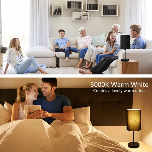 Vista 9 de RISLG Juego de 2 lámparas de mesa para recámara, lámparas de noche para mesita de noche con interruptor de cable, lámparas de escritorio