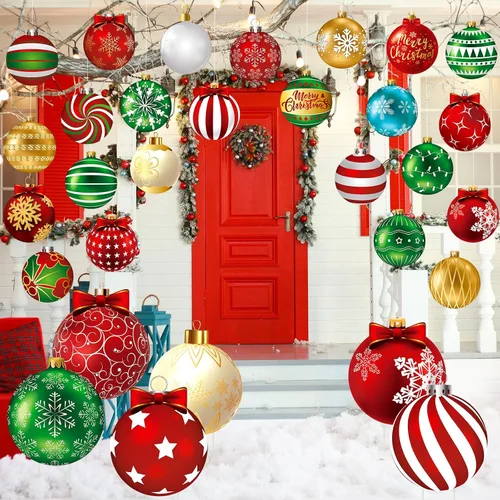 Vista 6 de Huwena 30 Piezas Decoraciones Navideñas Colgantes para Exteriores Copos de Nieve Dulces Letreros de Jardín Incluye 6 Estacas de Plástico para Jardín