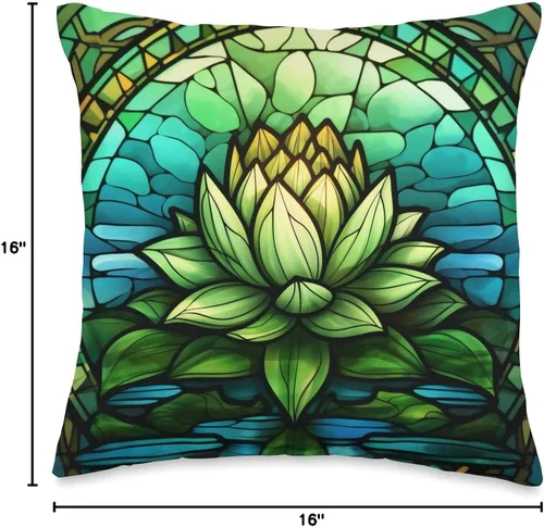 Vista 4 de Aesthetic Lotus Flower Gifts Spiritual Abstract - Cojín de flores de loto verde, 16 x 16 pulgadas, multicolor
