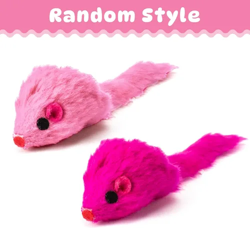 Vista 7 de MALLMALL6 Juego de juguetes interactivos para gatos, paquete de 27 piezas, paquete de 27 piezas, plumas rosadas, varita, resortes, ratones, sisal