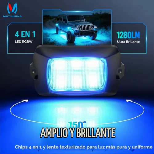 Vista 3 de MICTUNING Q1 RGBW Luces LED Rock, 4 Módulos de Color Puro Underglow Neón Iluminación Multicolor con Kit de Interruptor de Cableado, Controlador