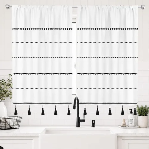Vista 4 de Cortinas bohemias de cocina 27.5 pulgadas de ancho x 39 pulgadas de alto A1-blanco