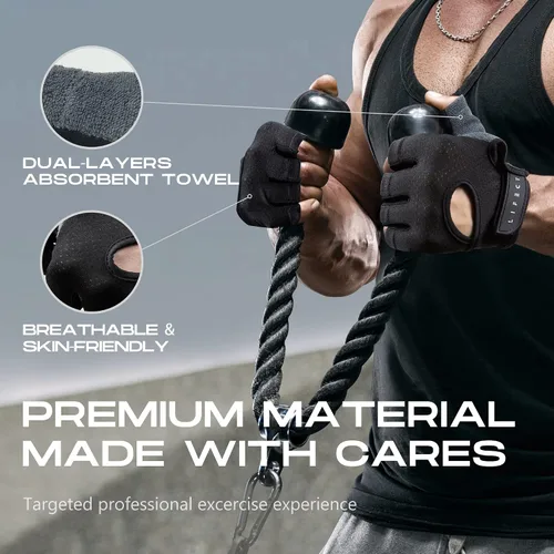Vista 5 de LIFECT Essential - Guantes de entrenamiento transpirables, guantes de levantamiento de pesas sin dedos con parte trasera abierta curvada