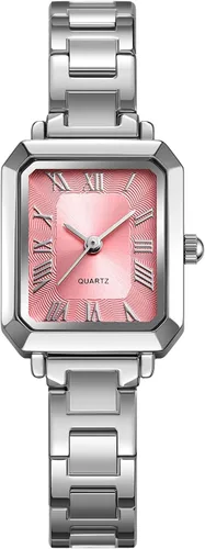 Vista 10 de BESTKANG Reloj de pulsera pequeño rectangular para mujer, reloj de cuarzo clásico, esfera de números romanos 30M, impermeable, correa de acero