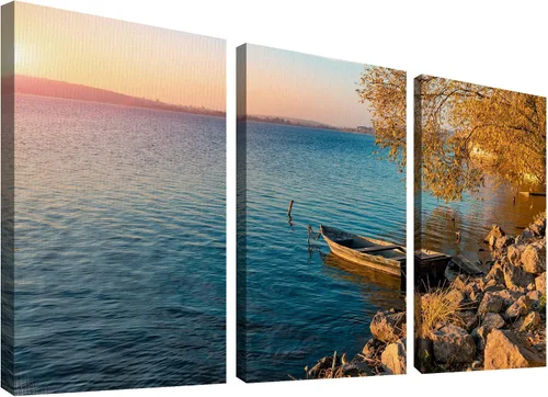 Vista 14 de wall26 Lienzo enmarcado para pared, juego de arte de puesta de sol junto al lago, escena tranquila junto al agua, fotografía, realismo, paisaje