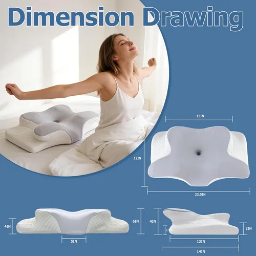 Vista 7 de Almohada cervical de espuma viscoelástica – Almohada ortopédica ajustable de contorno para soporte de cuello y hombros, inodora, apta para dormir