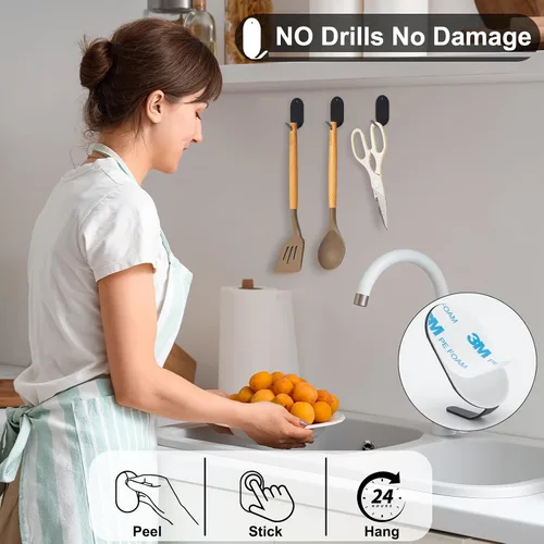 Vista 2 de Ganchos de pared de metal resistentes - Gancho de acero negro para llaves, cocina, baño y organización de entrada (paquete de 15)