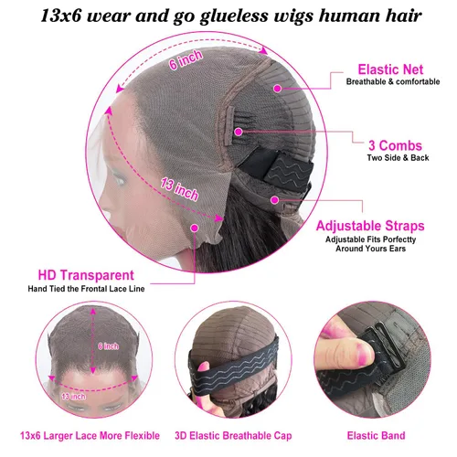 Vista 4 de Pelucas de cabello humano con encaje frontal HD de 24 pulgadas, densidad del 250%, pelucas de cabello humano con encaje frontal ondulado corporal