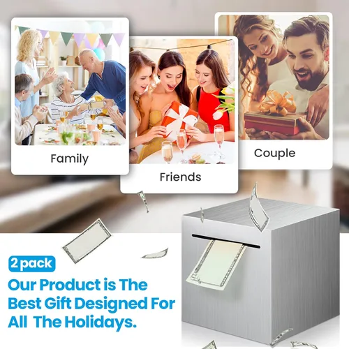 Vista 5 de Zopeal 2 alcancías para adultos que deben romperse para abrir, caja de ahorro de dinero de acero inoxidable para adultos y niños, caja de ahorros