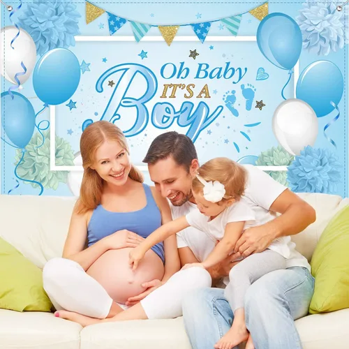 Vista 3 de Decoraciones para fiestas de baby shower Blulu, fondo grande de tela durable para fiestas de baby shower, fondo para cabina de fotos para fiestas