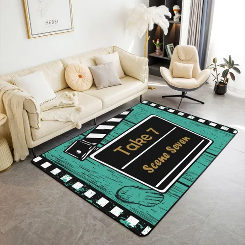 Vista 23 de Homewish Alfombra antideslizante de cine de teatro, alfombra de película retro con palomitas de maíz para interiores, alfombra de entrada, noche