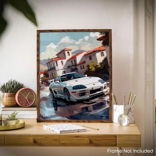 Vista 4 de Inspirational Wall Art Co. - Contorneado Póster Toyota Supra 1994 - Póster de coche para habitación de niños - Decoración de pared de coche