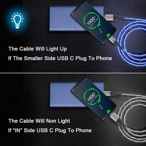Vista 4 de Cable LED USB C a C de 6 pies 60 W 3A de carga rápida para iPhone15/15Pro/15Plus/15ProMax/iPad Pro2022/Air, Samsung S23 (azul)