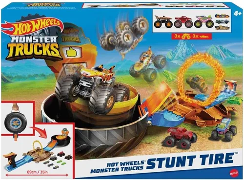 Vista 6 de Hot Wheels Monster Trucks Stunt - Paquete de neumáticos para mayores de 4