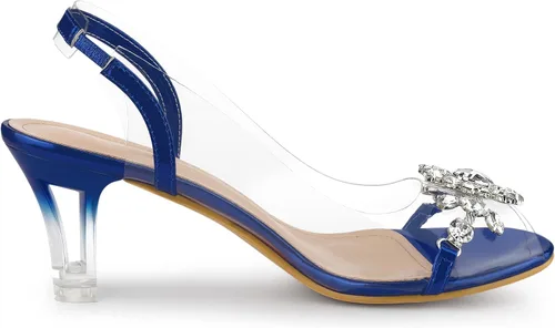 Vista 6 de Allegra K Sandalias de tacón con punta abierta y diamantes de imitación transparentes para mujer