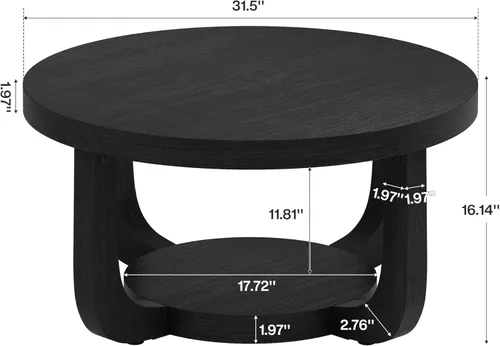 Vista 2 de Tribesigns - Mesa de café redonda, mesa de café circular de 2 niveles con almacenamiento, mesa auxiliar moderna de acento de madera para sala