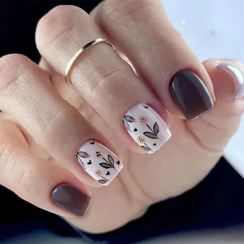 Vista 17 de Uñas postizas a presión de mariposa - Uñas falsas cortas cuadradas con diseños en relieve 3D, punta francesa blanca, acabado mate, acrílico rosa