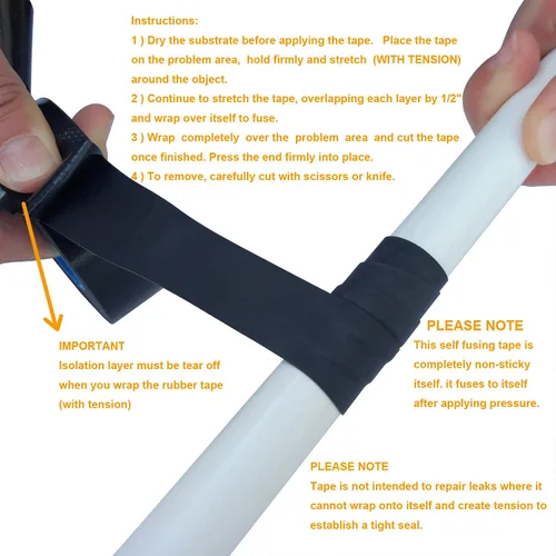 Vista 2 de Lichamp Paquete de 6 cintas de goma autofusibles para empalme de cables eléctricos y reparación de fugas de agua en tuberías, 1 pulgada x 10 pies x