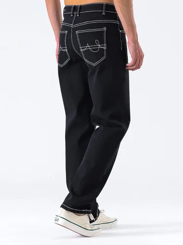 Vista 6 de Jeans negros apilados para hombre, jeans rasgados y rasgados, pantalones de mezclilla rectos Harajuku, pantalones de hip hop, ropa de calle