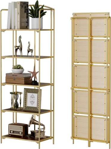 Vista 22 de Crofy - Estantería plegable sin montaje para sala de estar, estantería plegable de 2 niveles en color negro para oficina en casa, organizador