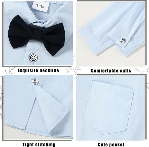 Vista 4 de ZOEREA Toddler Baby Boy Clothes 1-5T Gentleman Suit Long Sleeves Shirt + Suspender Pants + Bowtie Toddler Boy Outfits