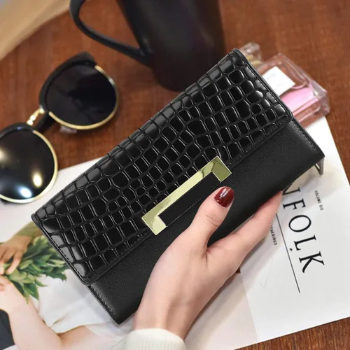 Vista 7 de HAWEE Trifold Wallet para mujer Cuero Genuino Elegante Femenino Tarjeta de Crédito Tarde Bolso de Embrague HW-CS-AX512-1
