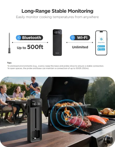 Vista 5 de GoveeLife - Termómetro digital inalámbrico Bluetooth inteligente para carne, con alertas de aplicaciones WiFi Unlimited Range, IP68 Waterproof