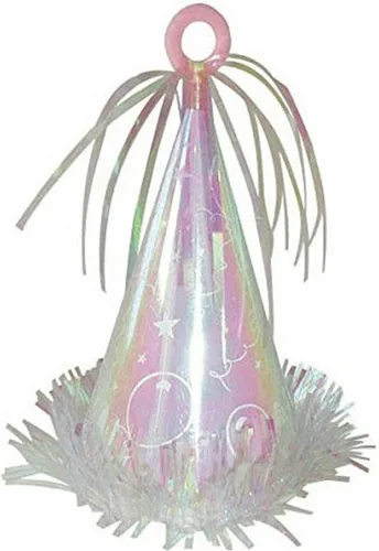 Vista 2 de Sombrero de fiesta dorado con flecos de aluminio (6 onzas), paquete de 1, centro de mesa versátil y anclaje para globos Oro